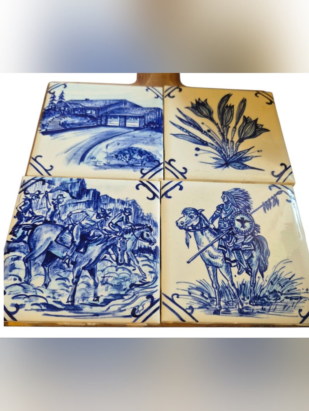 Blue Ceramic Art Tile Set - Decorative Handpainted